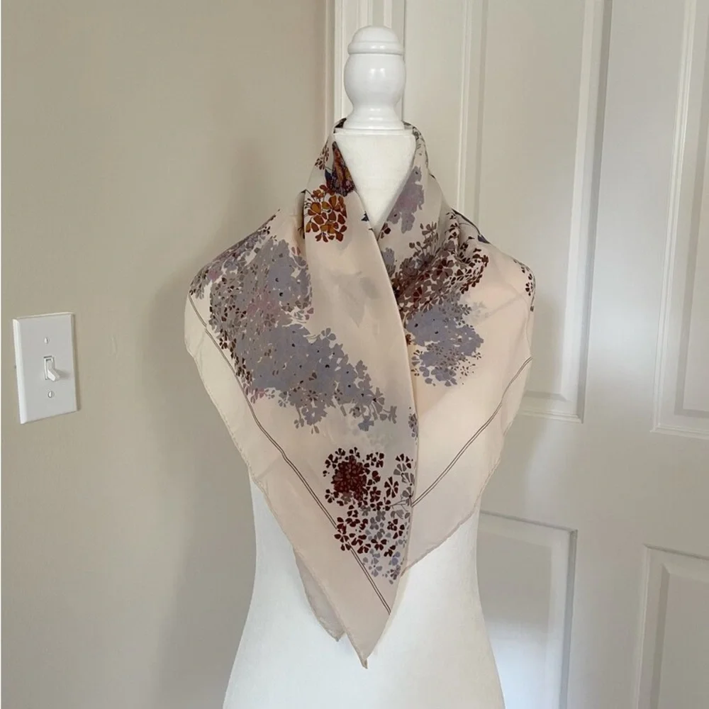 Vintage Christian Dior New Look Silk Floral Lilac Cream Square Scarf 1950s 1990s